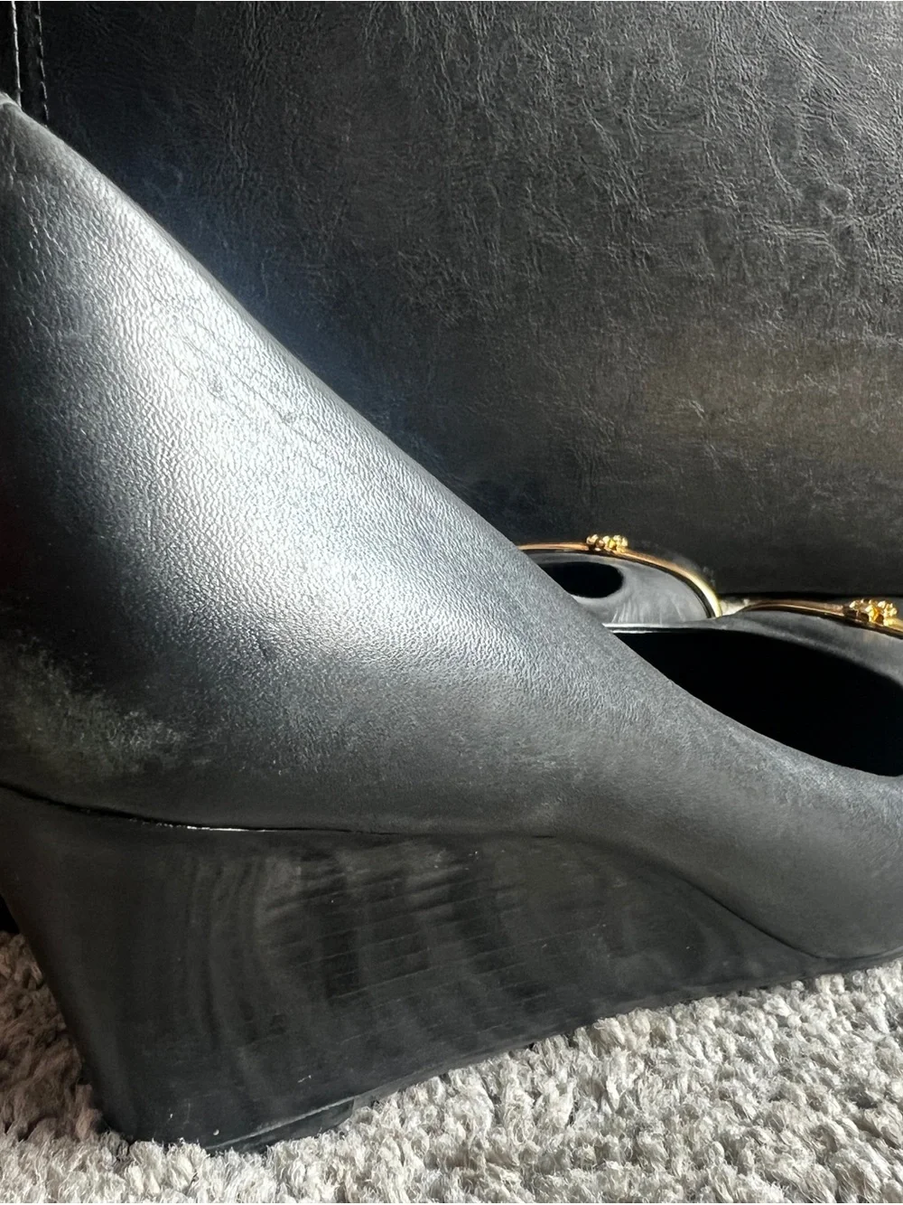 Tory Burch Black Leather Pumps with Gold Accent